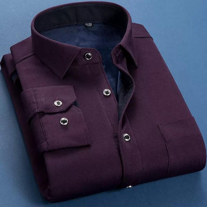 Autumn Winter Men Fleece Warm Shirt Fashion Solid Long Sleeve Business Shirt Plaid Thick Warm Shirts NS5517