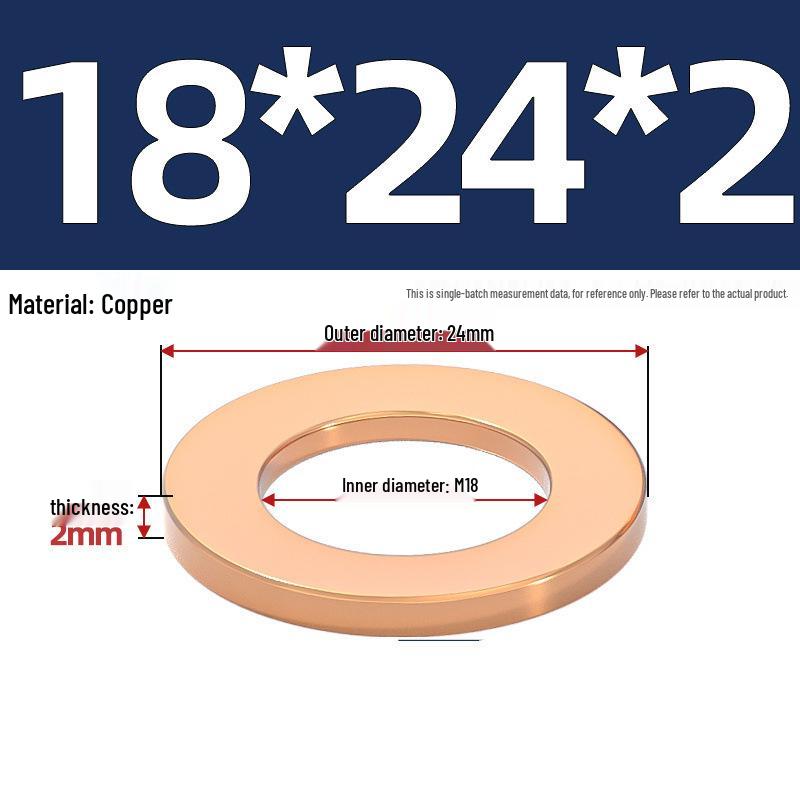Pure Red Copper Gasket Sealing Ring for Marine Instruments, Metal Flat Washer M3-M60mm