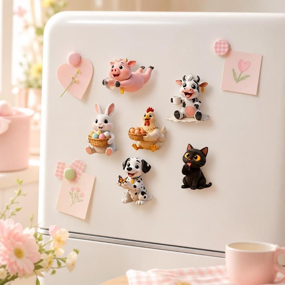 6pcs Rabbit Dog Cat Fridge Magnets Acrylic Fridge Decor Cartoon Animal Magnets Home Decor