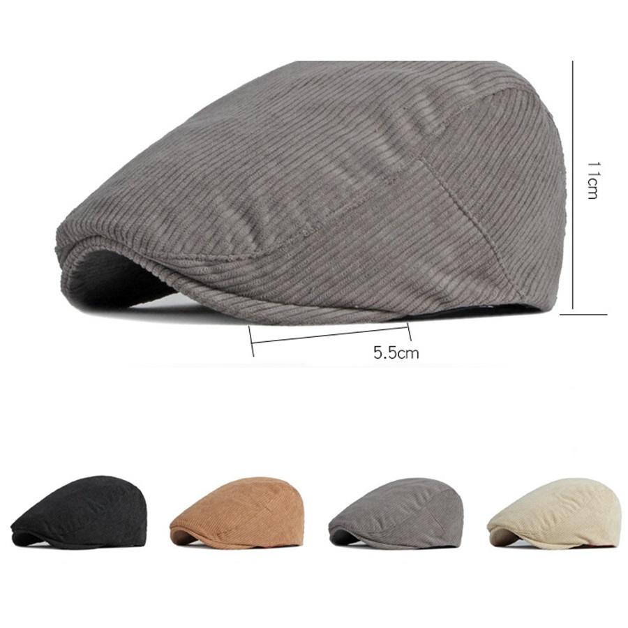 Fall Winter Duck Tongue  Beret Hat for Men Daddy Solid Corduroy Painter Adjustable Forward Hats For Dad  Visors Newsboy Caps