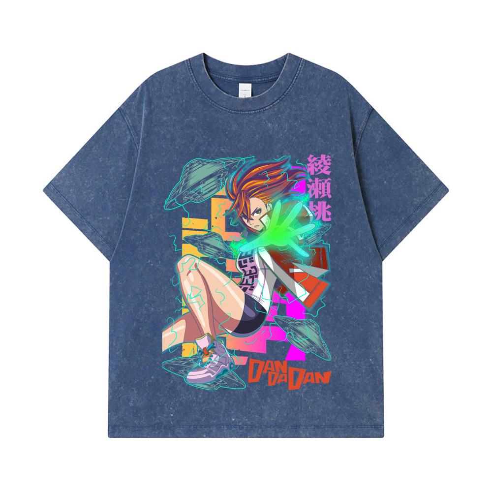 

275 GSM Washed T-shirts 100% Cotton Dandadan V20 Momo Print Unisex Heavy Cotton T Shirt 2XL