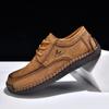 Men's Hand Stitched Casual Leather Shoes Vintage Lace Up Wide Toe Soft Sole Breathable Loafers British Style Driving Shoes