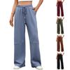 Fall Winter New Women's Solid Color Elastic Waist Drawstring Pocket Wide Leg Long Pants