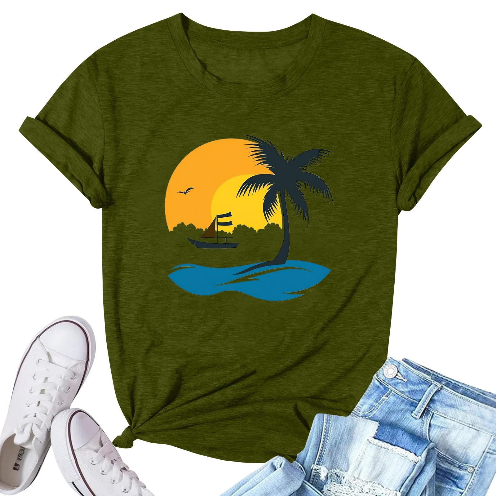 

Женская модная повседневная плиссированная футболка с коротким рукавом с принтом L армия зеленый