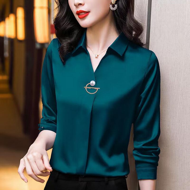 Elegant Women Chiffon Blouse Temperament Turndown Collar Office Lady Shirt Streetwear Casual Solid Color Tops Clothing