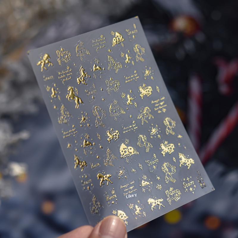 

Cartoon Glitter Pony Nail Stickers Diy Nail Stickers Year Of The Horse Nail Appliques Art Sticker Nail Decorations Accessories A2