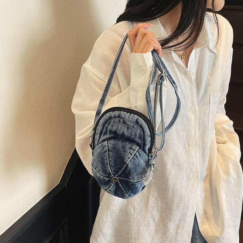 Small Mobile Phone Bag Hat Pattern Women's Shoulder Bag Mini Denim Crossbody Bag Coin Purse