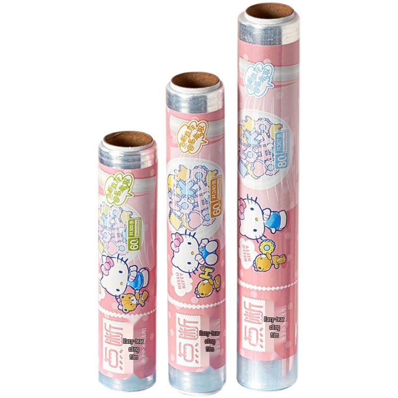 Hello Kitty PE Cling Film: Economical, Tear-Off Roll for Kitchen & Microwave Use - No Knife Needed, Small Size.