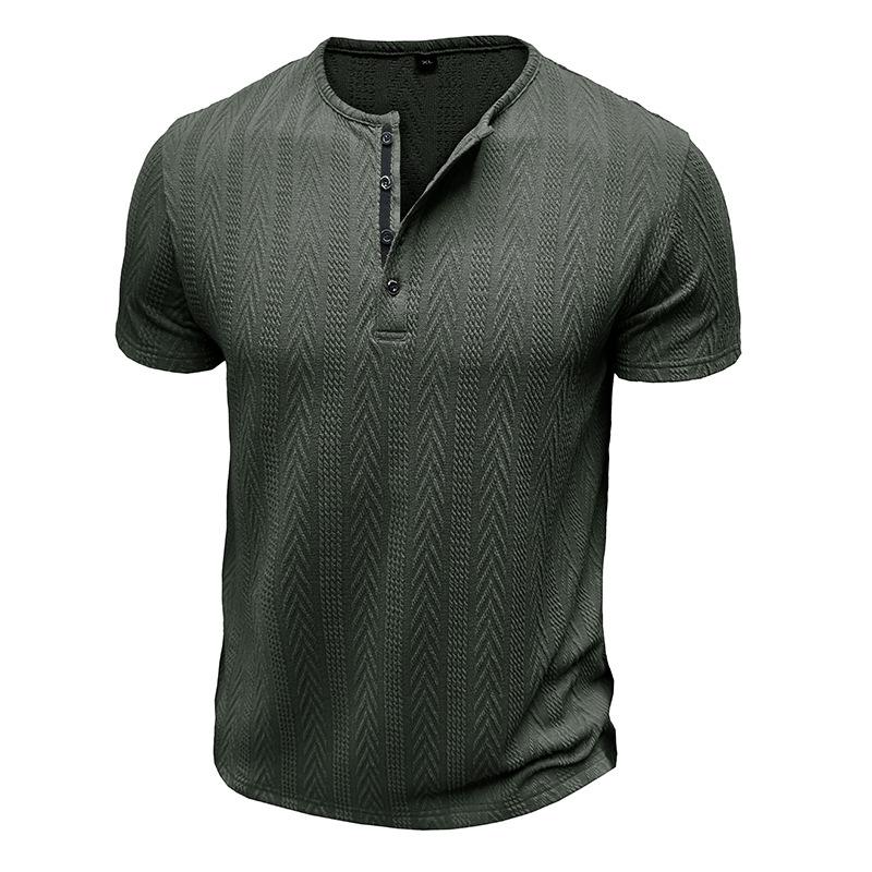 Mens Summer Short Sleeve Knitted Henley Shirt Striped Casual Tee