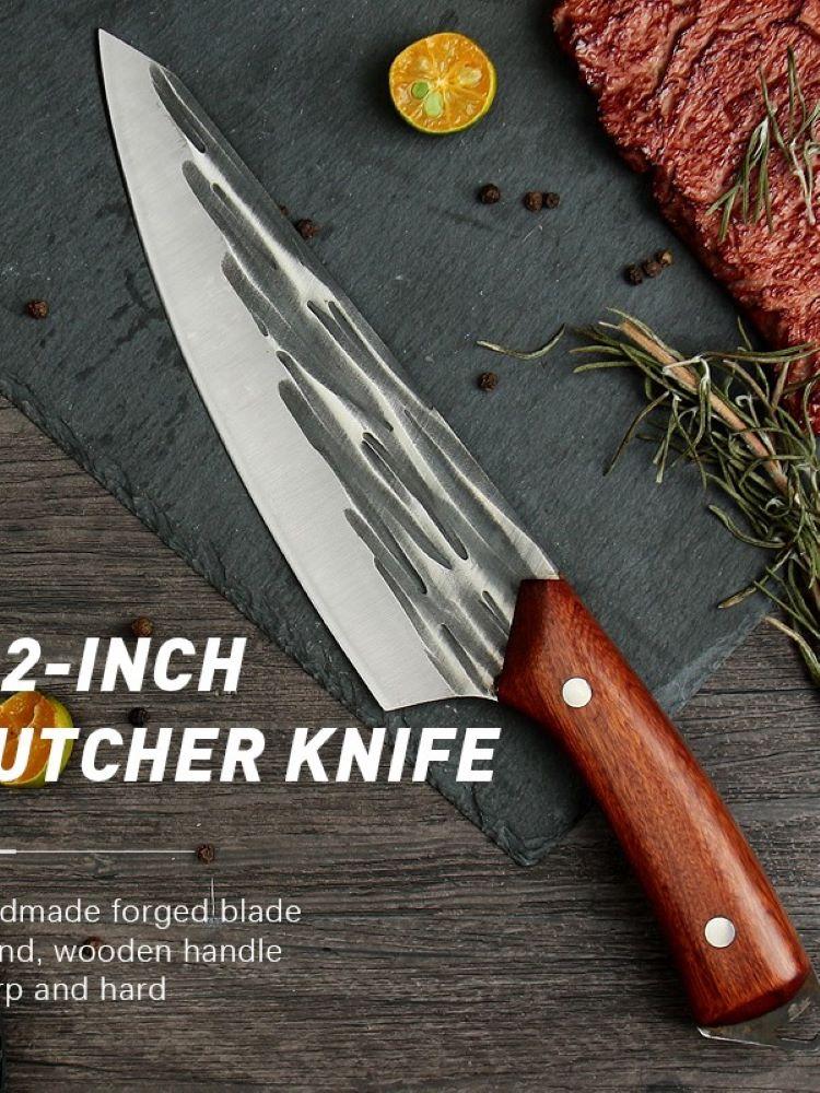 

Большой нож для разделки костей из нержавеющей стали, кованое вручную лезвие с ручкой из цельного дерева, кухонный нож, топор для мяса, аксессуары
