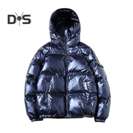 

Мужское хлопковое пальто с капюшоном и длинным рукавом, стеганая куртка с глянцевой поверхностью и карманами, свободный крой, утолщенная теплая короткая верхняя одежда XL королевский синий
