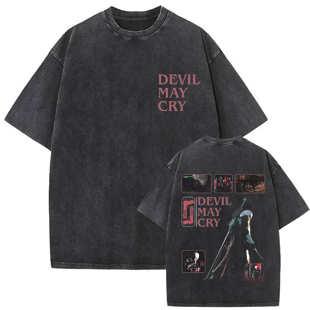 Washed Vintage Game Devil May Cry Vergil Graphic T-shirt Men Women Otaku Lovers T Shirts Oversized Short Sleeve Cotton T-shirts S разноцветный
