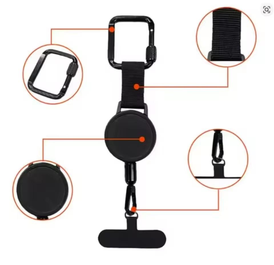 Retractable Anti-Theft Phone Holder Smartphone Safety Lanyard Stra with Carabiner Anti-Drop Harness for Hiking Cycling Climbing