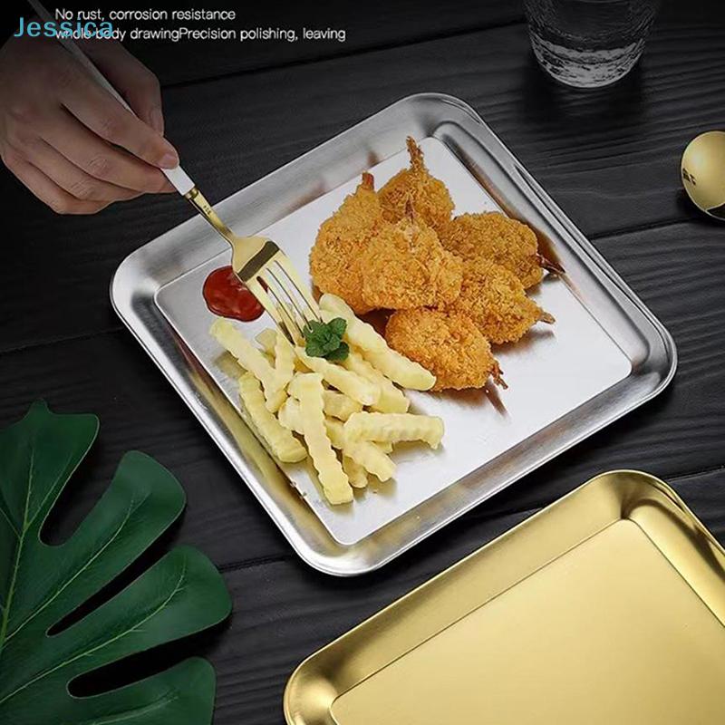 Stainless Steel Serving Trays-Gold & Silver Rectangular/Square Food Plates for Kitchen, Dining & Party (Assorted Sizes)