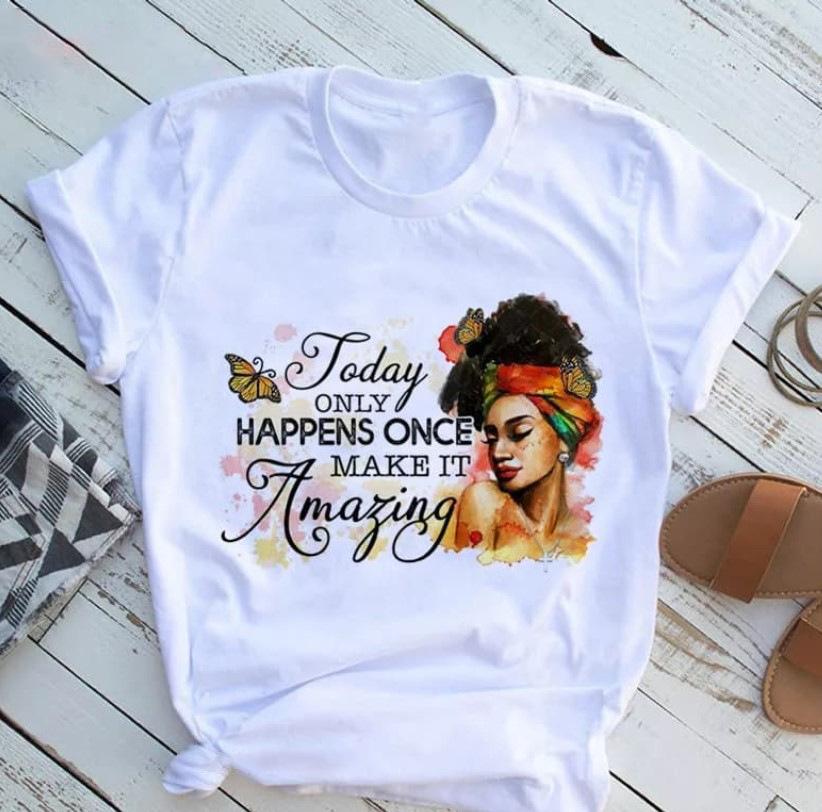 Fashion Vintage Black Girl Letter Graphic Female Tee 90S Summer Shirts Short Sleeve Loose Tees White O-Neck Female Tops Clothing