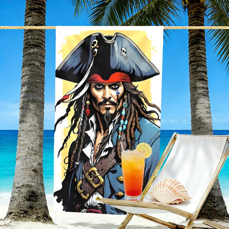 Captain Jack Sparrow Print Beach Towel Design, Soft, Lightweight. for Home Bathroom, Spa, Pool, Yoga, Surfing, Camping, Gift for Family, Friend