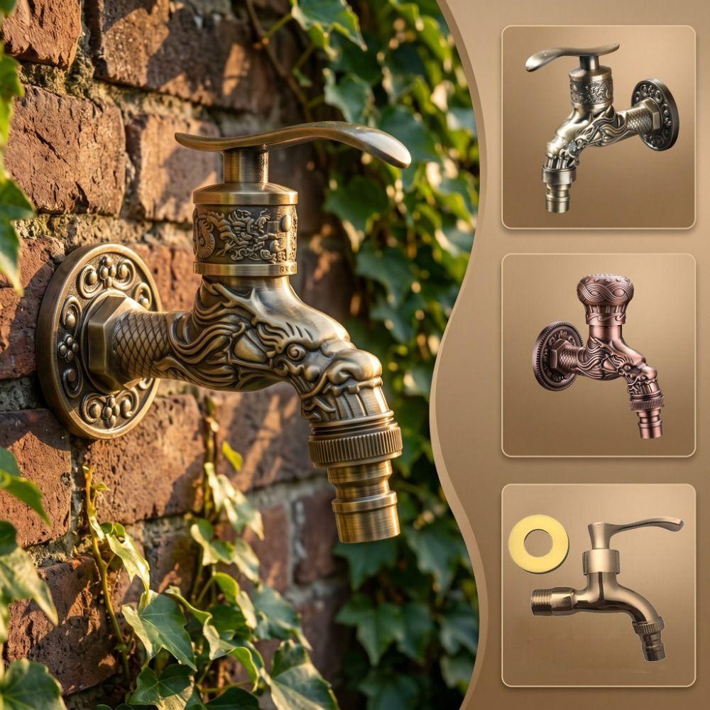 Bronze Keramik Ventilkern Drachen Armatur Bronze Oberfläche Geschnitzt Wandmontiert Eckventil Einzelkalt 4-Pin Schnittstelle Antiker Wasserhahn