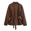 Women's Fashion Casual Solid Color Print Autumn Winter Long Sleeve POLO Neck Jackets Coats