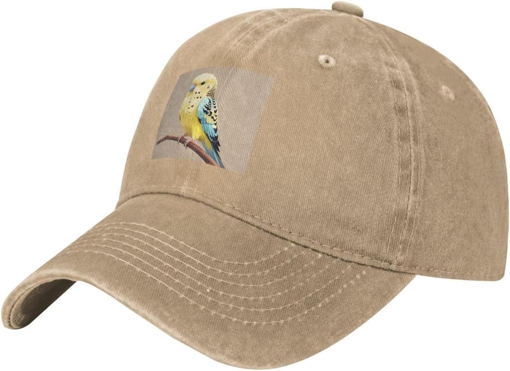 Pale Yellow Budgie Bird Picture Baseball Cap Washed Denim Casual Adjustable Hat for Men Women