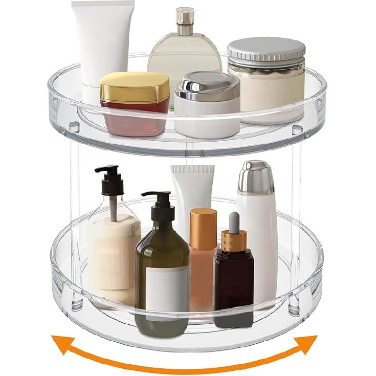 VAEHOLD 2 Tier Lazy Susan Turntable Spice Rack Organizer for Kitchen Cabinet, Farmhouse Tiered Tray Decorative Trays for Fruit, Snacks - Organizer 2 Tier