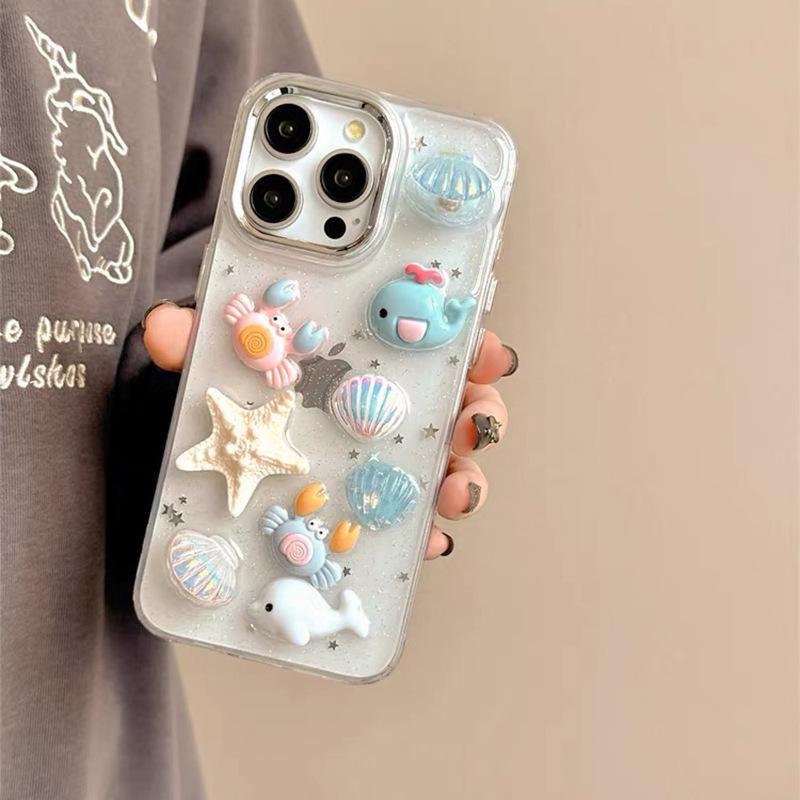 For IPhone16promax Cute Ocean Summer Fresh Mobile Phone Case for Apple 17 Whale Crab Starfish