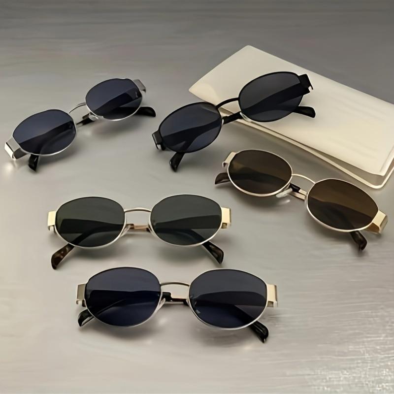 5 Pcs Retro Classic Metal Round Frame Sunglasses for Beach Women Fashion Korean Aesthetic Shades Sun Protection Sunnies