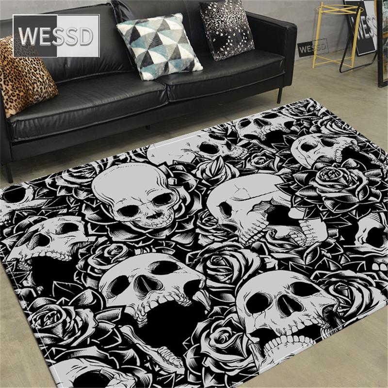 Tappeto teschio horror stile gotico tappeto scheletro decorazione di Halloween tappetino per la stanza degli adolescenti tappetino antiscivolo per camera da letto zerbino