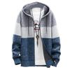 Men’S Fleece Lined Hooded Sweatercoat Striped Turn-Down Collar Long Sleeve Full Zip Knitted Trenchcoa