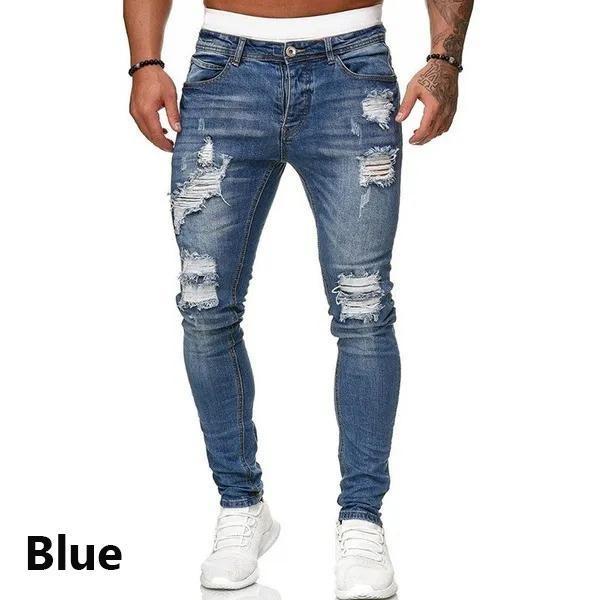 Módní džíny Pánské Skinny Denim Kalhoty Mužské roztrhané kalhoty Streetwear Mužské džínové džíny Tužka kalhoty
