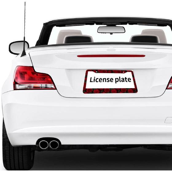 Red Rose Flower License Plate Frames 2 Pack 2 Holes Aluminum License Plate Cover With 2 Pcs Car Coasters And Screw And Black Screw Caps For Girl