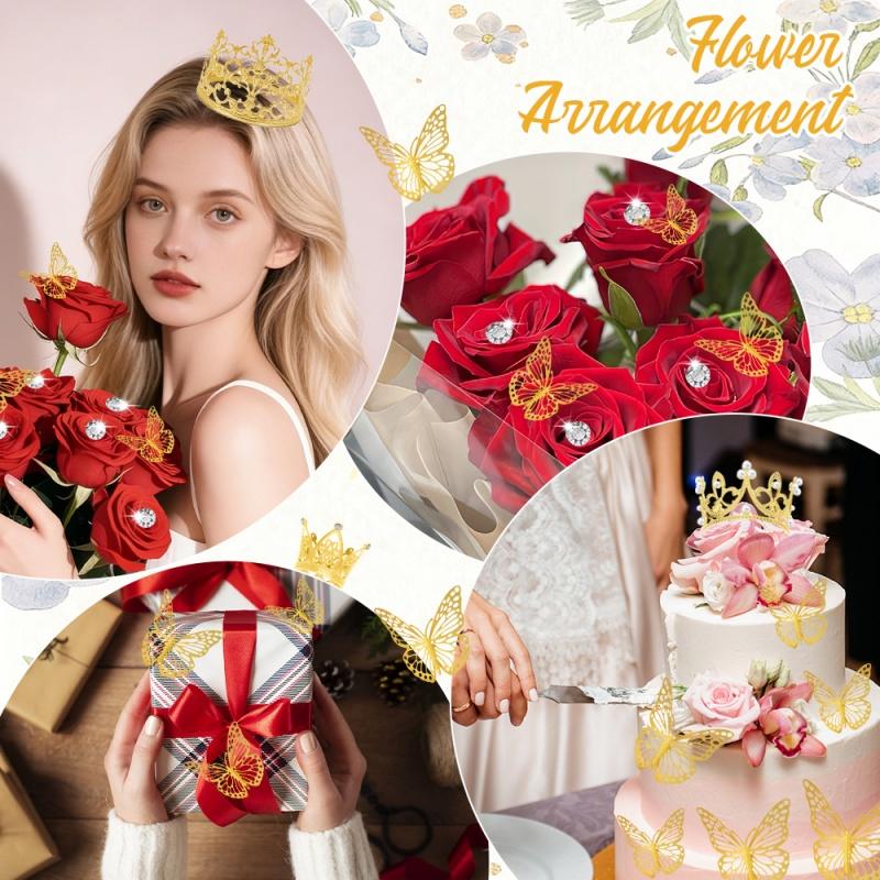 Princess Crown Butterflies Stickers Valentine's Day Gift Decoration Flower Ornament Decor Party Birthday Supplies Accessories