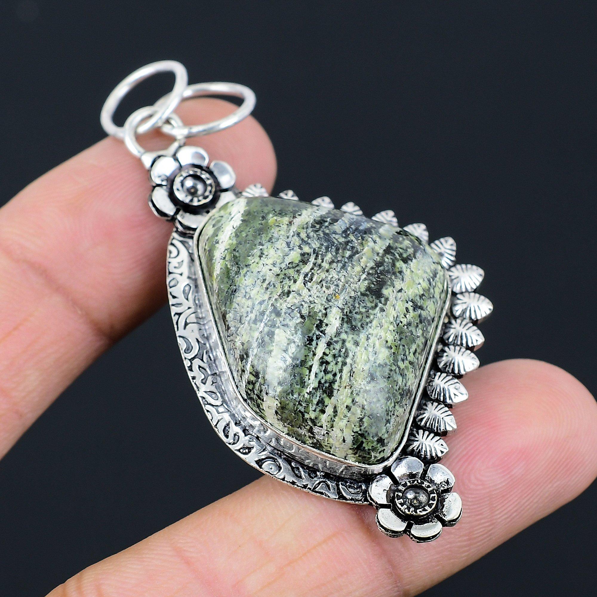 Daughters Day Sale 925 Silver Trillion Natural Green Swiss Opal Mother Pendant