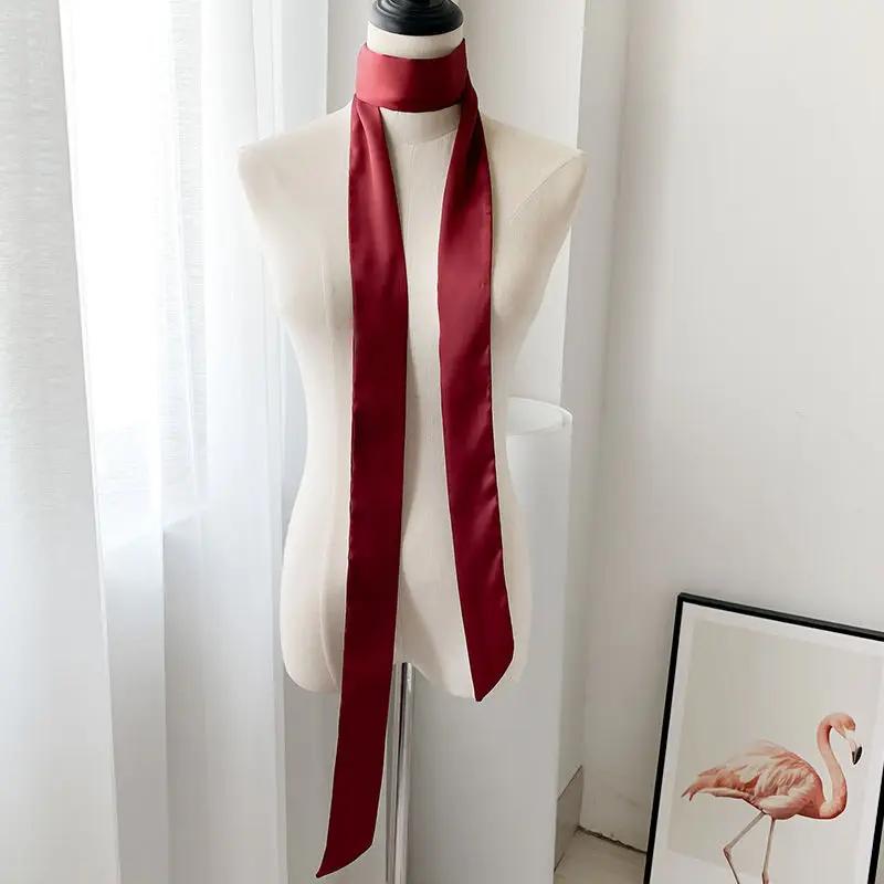 

Long Skinny Hair Scarf For Women Silk Satin Headband Cute Neckerchief Solid Colors 190*5cm Fashion Bag Scarves For Ladies One Size