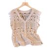 Vestă Cardigan Tricotată Fără Mâneci cu Mâneci Franțuzești Ajurate, Top Scurt pentru Femei Vara