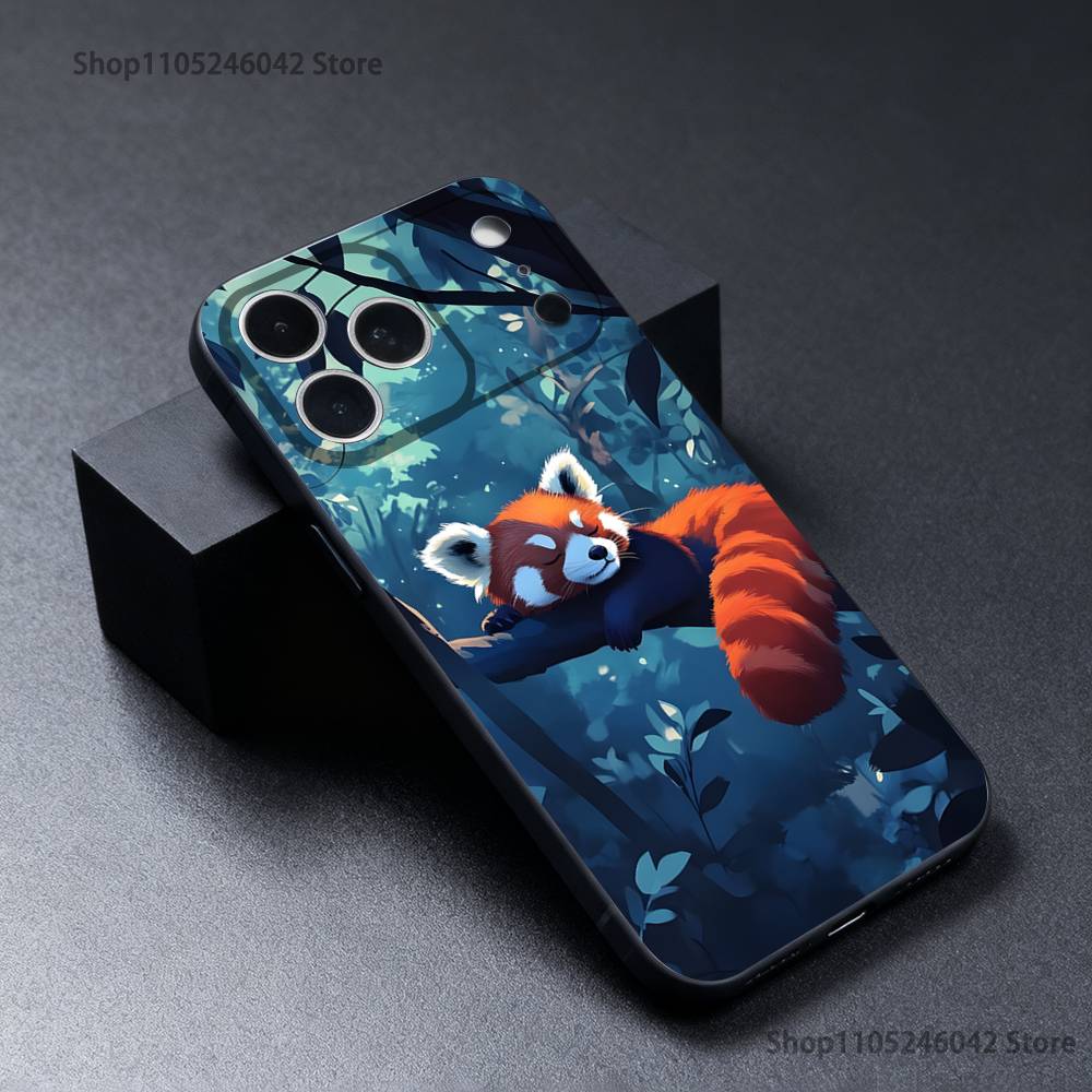 

Милый Красный панда Животное Черный Мягкий Чехол-бампер Для iPhone 17,16,15,14,13,12,11,Pro,Max,Plus iPhone14ProMax