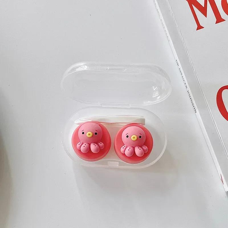 Travel Women Contact Lense Kit Holder Container Cute Cartoon Animal Style Contact Lens Case with Tweezers Suction Stick