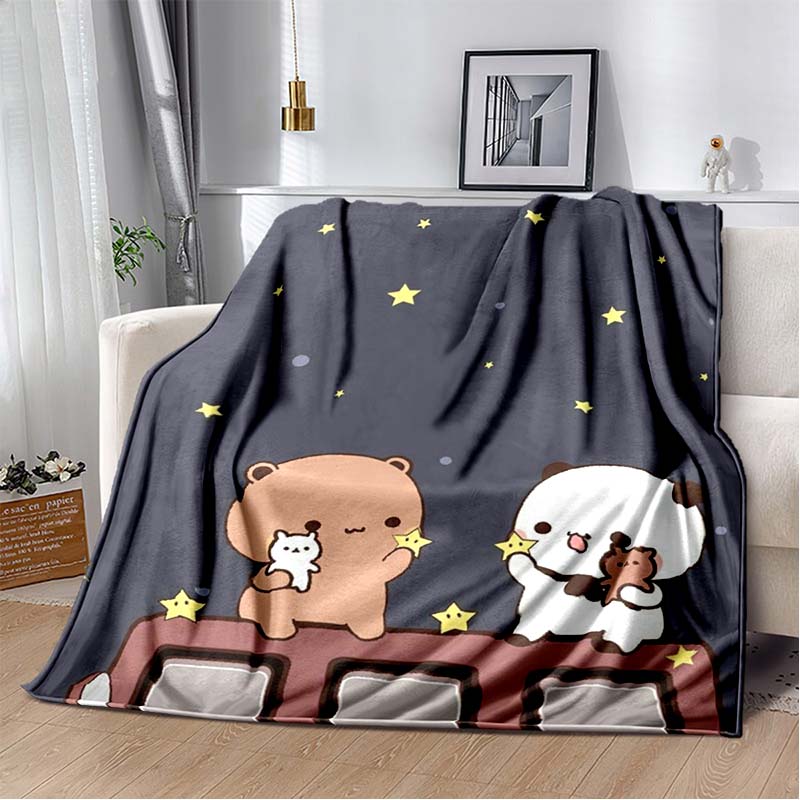 Cute Bubu and Dudu Series Blanket Cartoon Print Kids Warm Flannel Soft Comfortable Home Travel Blanket Bed Blanket Birthday Gift