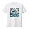 Vintage Nautical Sailing Ship Sunset Ocean Wave Print Casual T Shirt Vintage Washed Designer Clothes Stretched Unisex