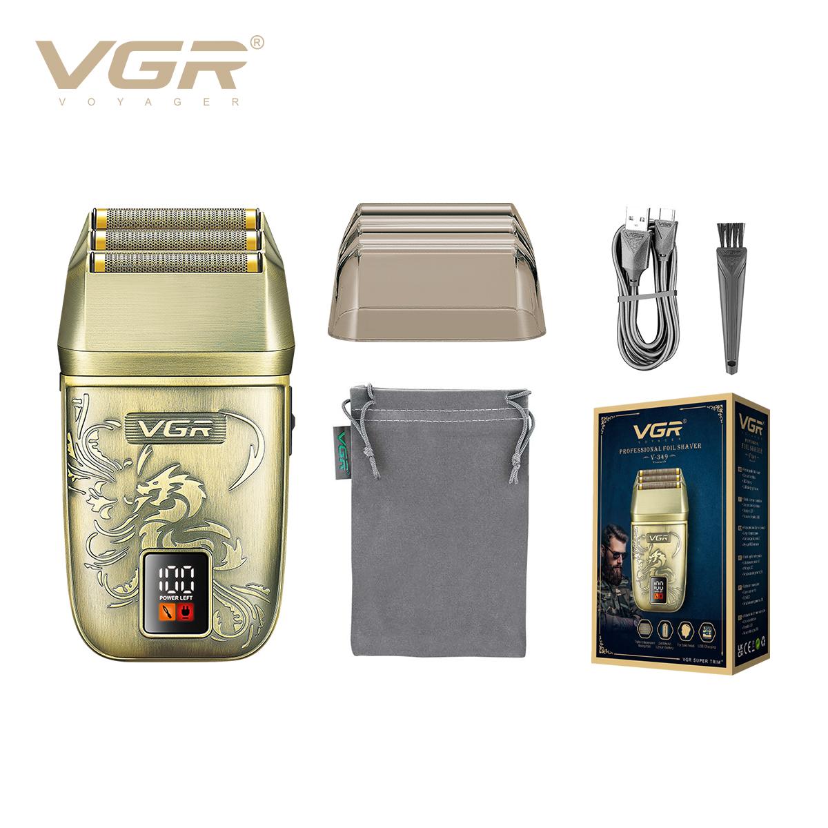 

VGR V-349 Retro Metal Shaver Three Blade Deep Cleaning Shaver Embossed Body Intelligent LCD Digital Hair Sideburn Trimmer Safe and Skin-friendly золотой