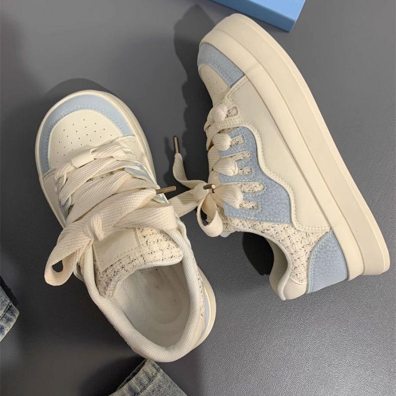 School Student Women Small White Shoes Korean Designer Chunky Woman's Casual Flats Shoes Trend Lace-up Platfrom Vulcanized Shoes