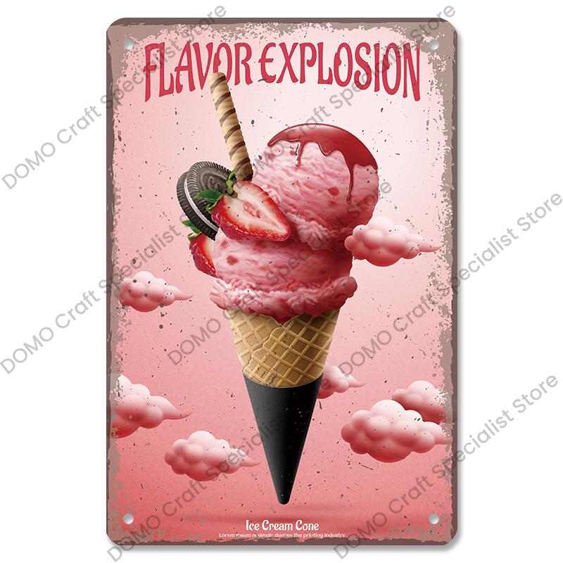 Summer Dessert Poster Vintage Metal Sign Ice Cream Cone Charlotte Metal Tin Plate Wall Decor for Cafe Shop Kitchen Living Room