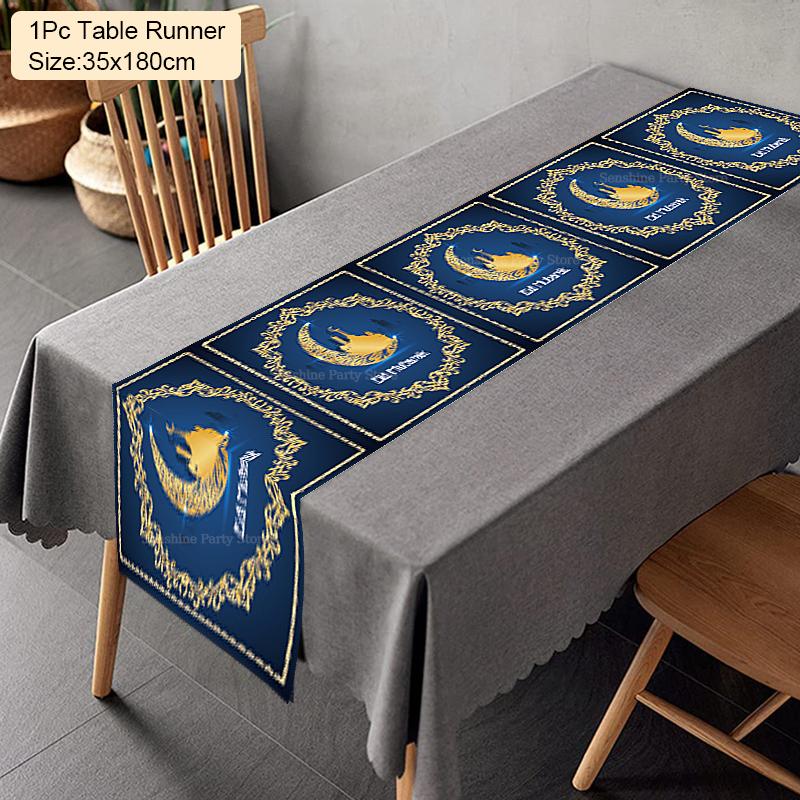 2024 Eid Mubarak Decoration Tablecloth Table Runner Banner Balloons Islamic Muslim Party Decor Ramadan Kareem Eid Al Adha Gift
