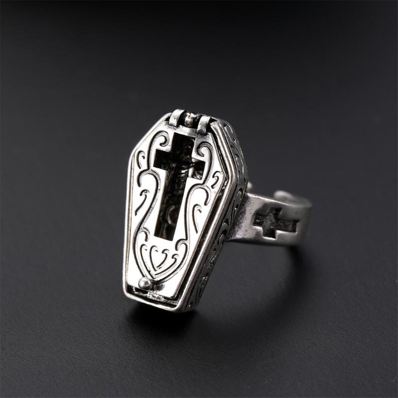 Openable Skeleton Coffin Crosses Rings Stylish Skull Coffin Rings Distinctive Finger Rings Accessories for Gatherings