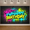 Celebration Display Paint Splatter Design 10th Birthday Backdrop Birthday Event Background Colorful Drips For Venue Kids