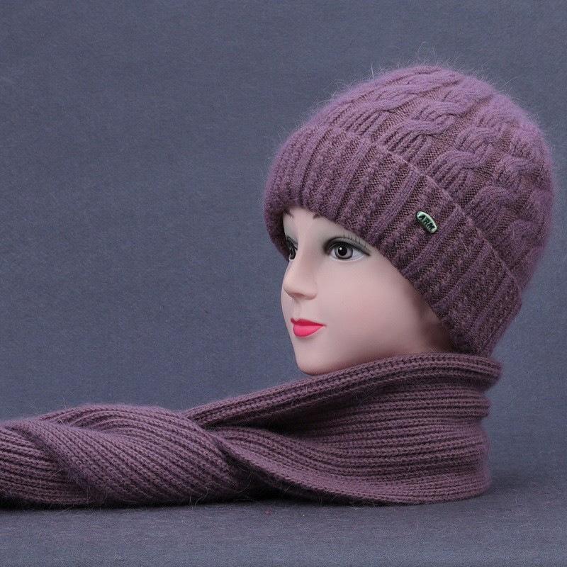 Autumn and winter elderly hat scarf women winter plush warm wool hat fashion knitted hat