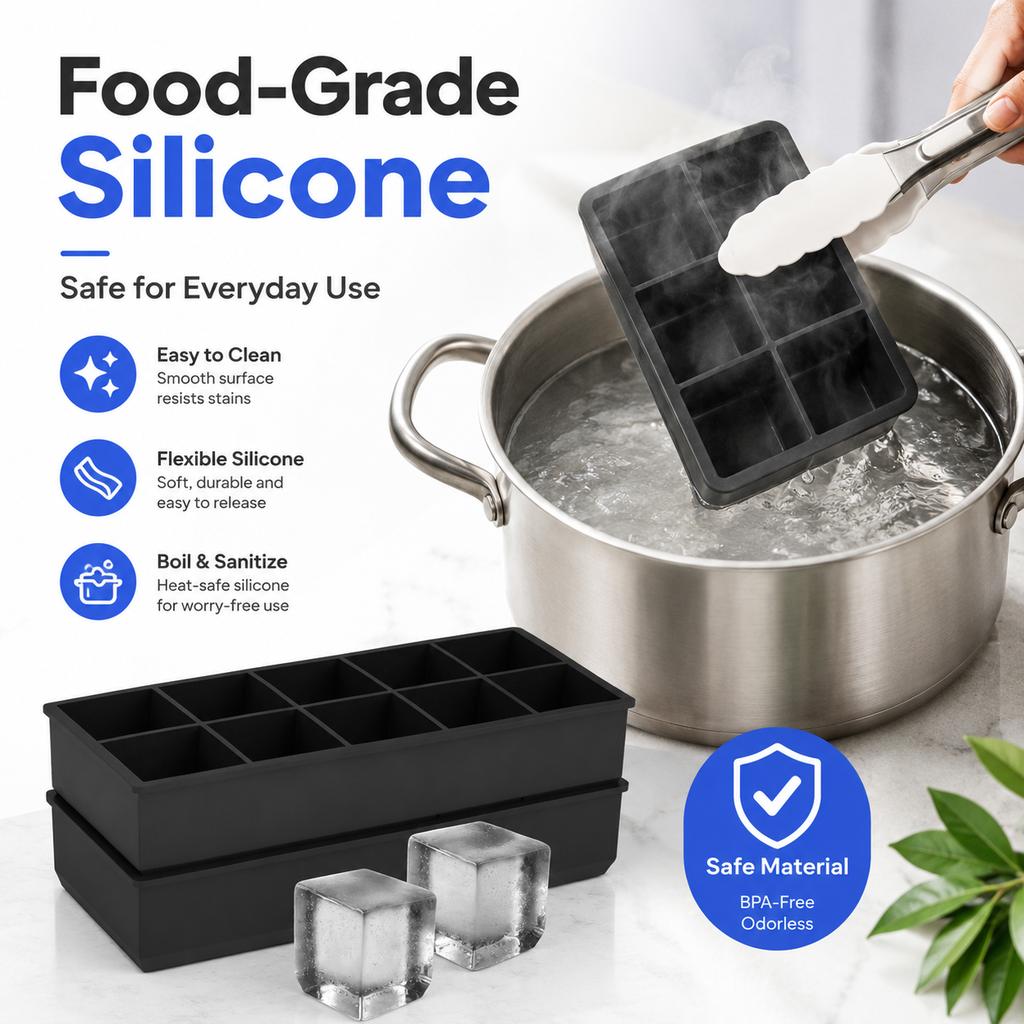 8-Grid Large 5cm Ice Cube Tray with Lid Food Grade Silicone Big Ice Cube Mold for Whiskey Cocktail Drinks Easy Release Giant Ice