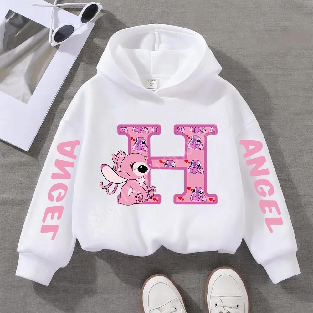 Stitch Hoodies Angel Letter A B C D E F Children Pullover Kid Casual Clothes Anime Kids Sweatshirts for Girl Boy Cartoons Tops