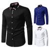 Men's Contrast Color Plaid Shirt Bottoming Shirt Dress England Style White Black Shirts for Men Slim Fit