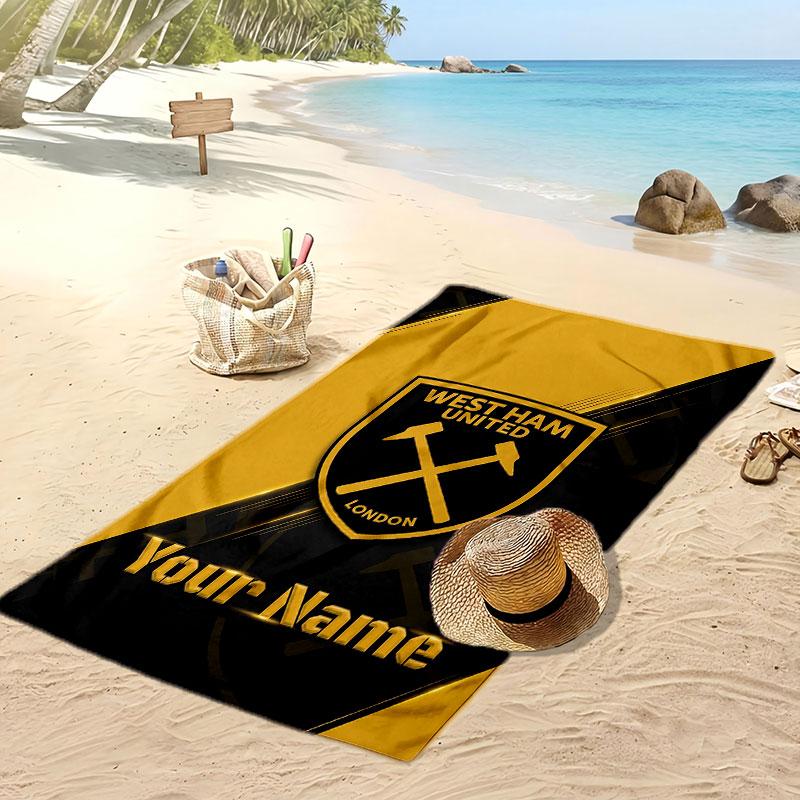 West Ham United FC Personalized Printed Beach Towel Soccer Logo Support Custom Name Text Absorbent Towel For Sport Travel Special Gift