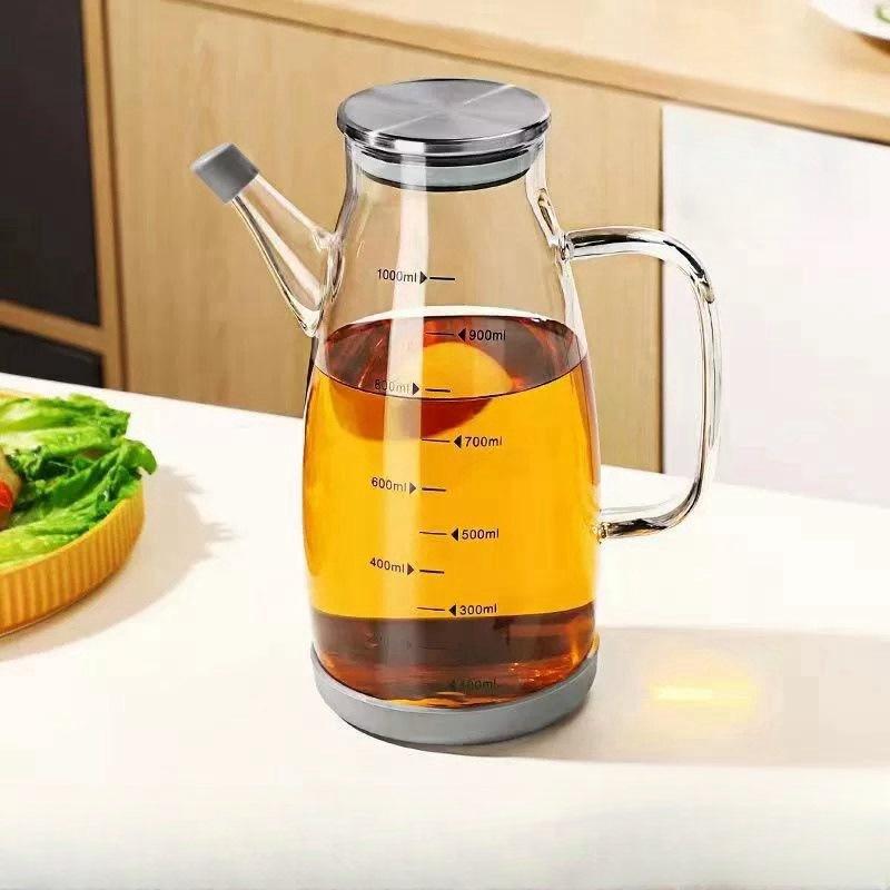 High Borosilicate Glass Oil Bottle Heat Resistant Non Drip Kitchen Oil Dispenser for Soy Sauce Vinegar Food Grade Container